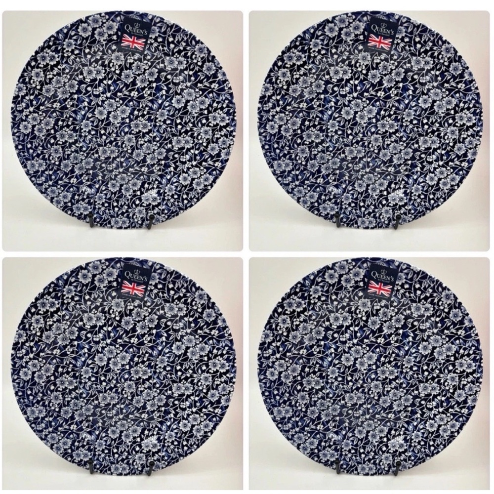 Queens Calico Blue Churchill Royal Wessex England 10” Dinner Plates Set of 4 New